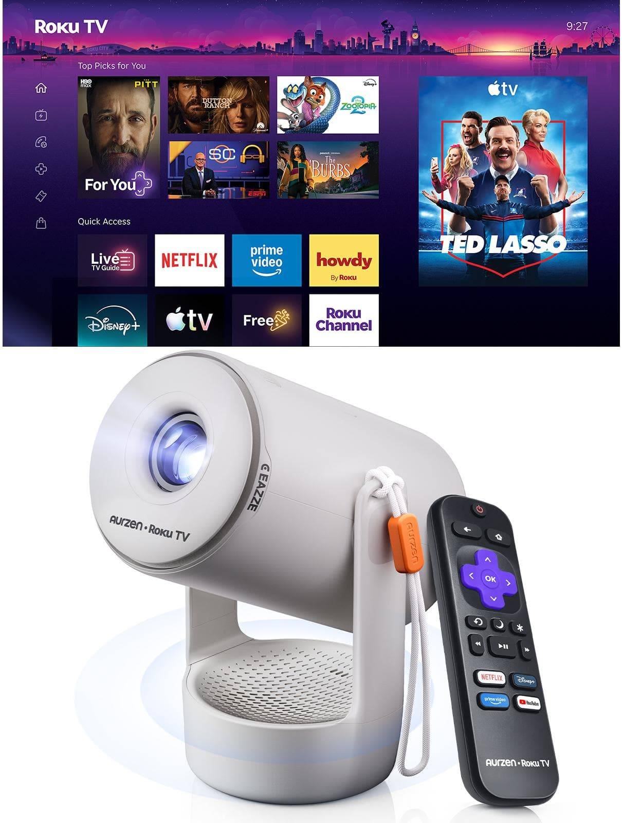Tv projector Aurzen Roku TV Portable Mini Projector Gray