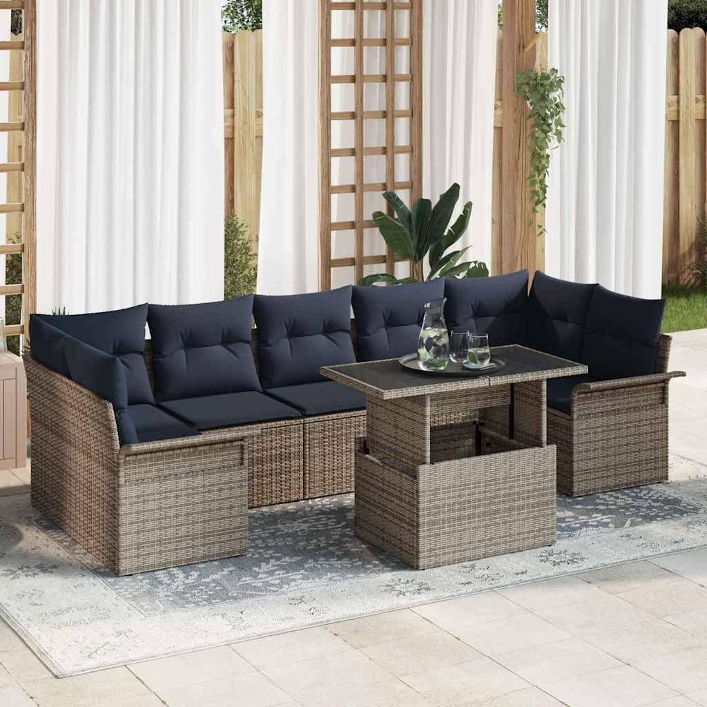 Rattan lounge Gartensofa Set 8 Stk Grau Poly-Rattan Lounge-Set