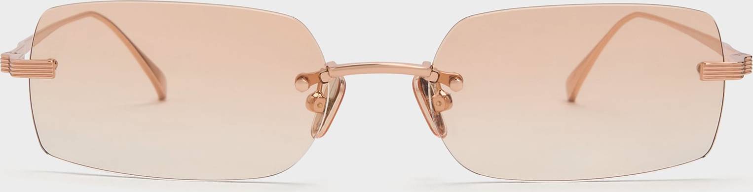 Charles & Keith Easton Rimless Rectangular Sunglasses Rose Gold