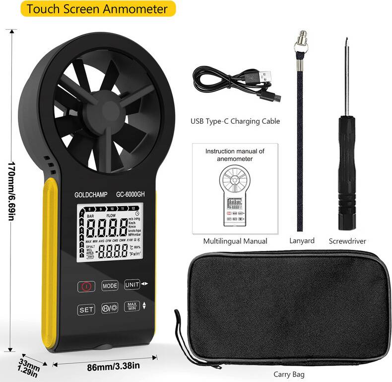 Digital wind Rechargeable Handheld Anemometer Digital Touch Wind Meter