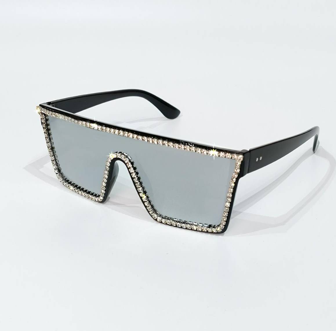 Rhinestone Rectangular Sunglasses - Grey