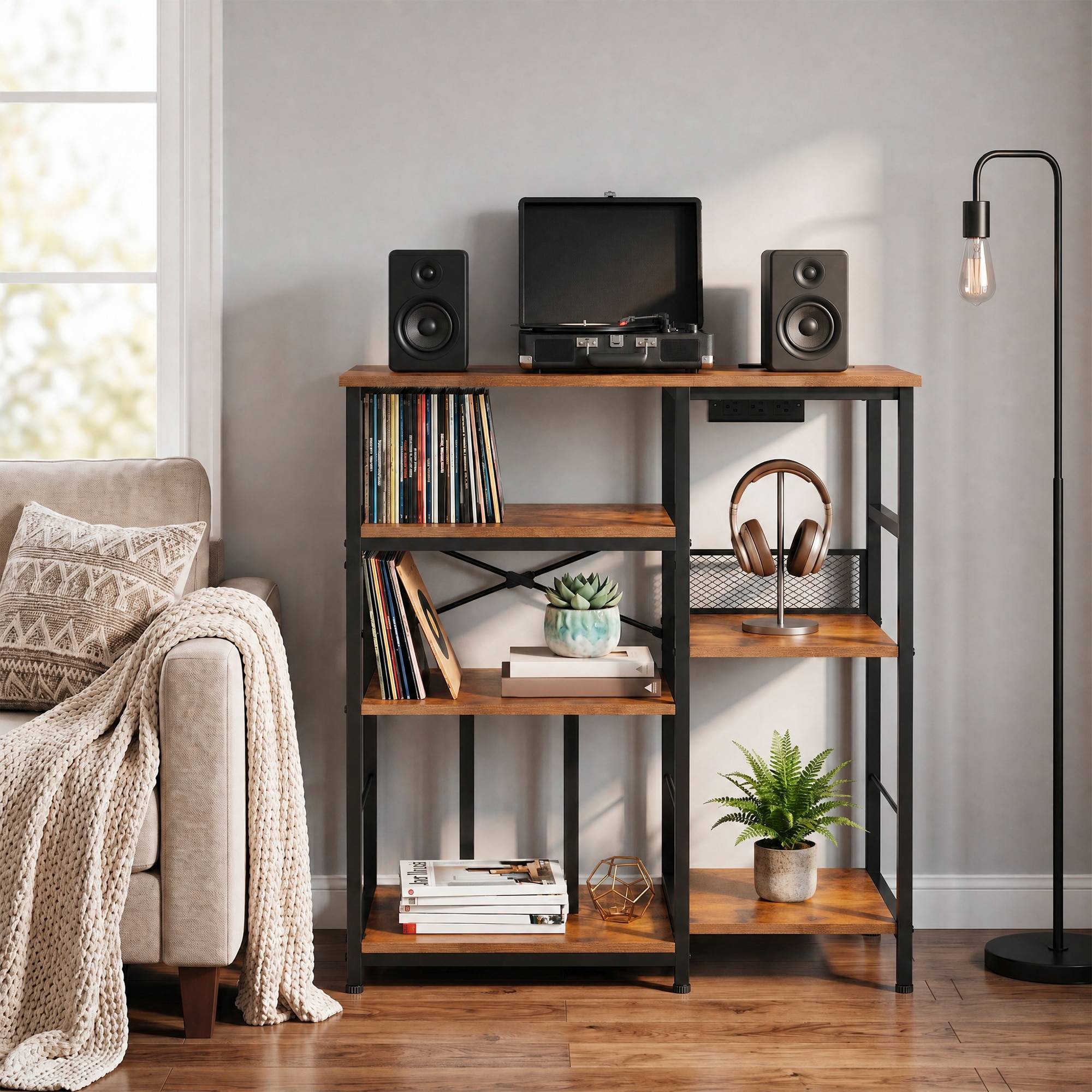 Turntable stand with record storage IDEALHOUSE Multi-Cube Record Player Stand Turntable Table