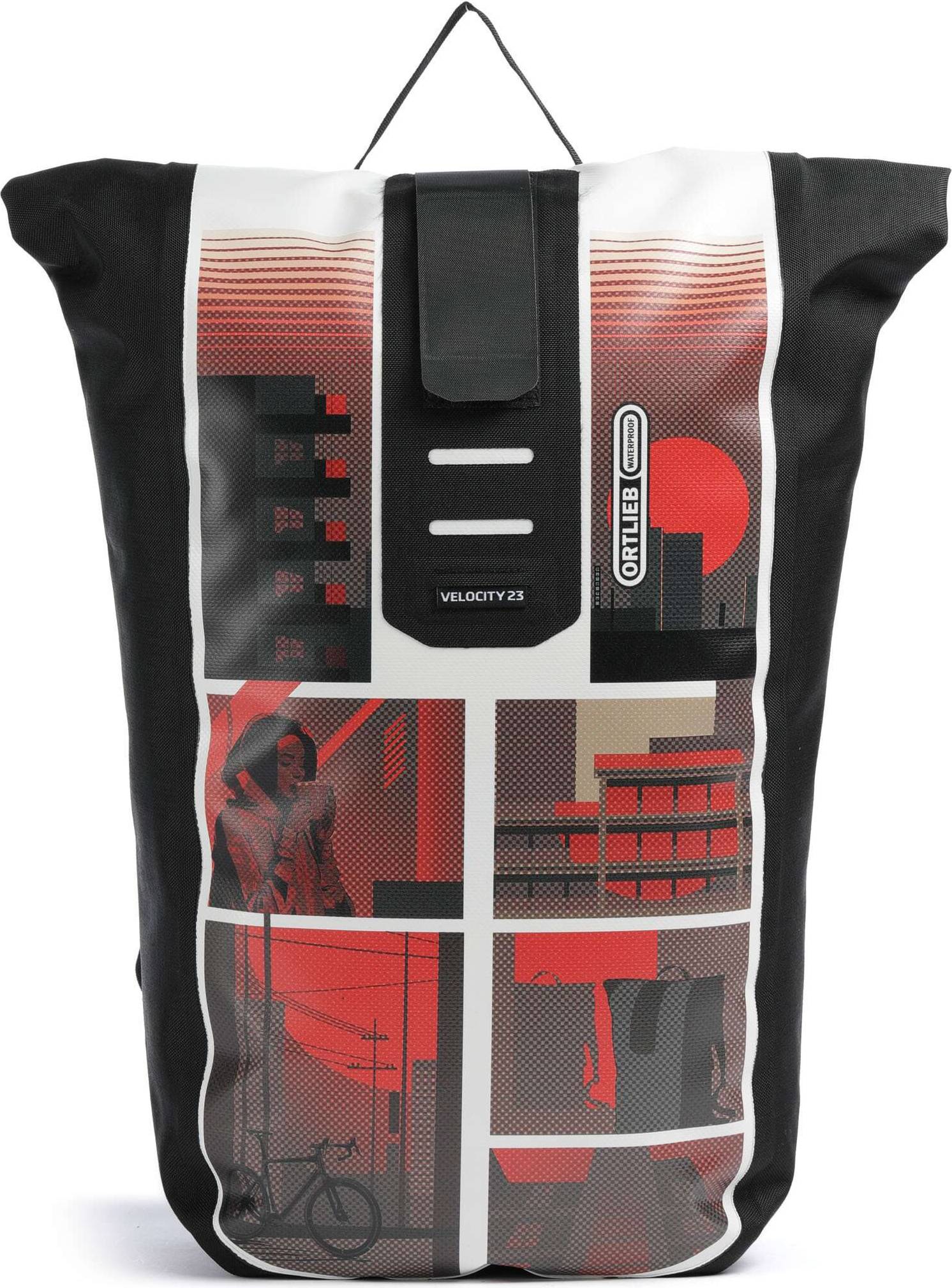 Ortlieb Velocity Design Line 23 L Rolltop Rygsæk Morning Routine - Sort/Rød/Beige/Hvid