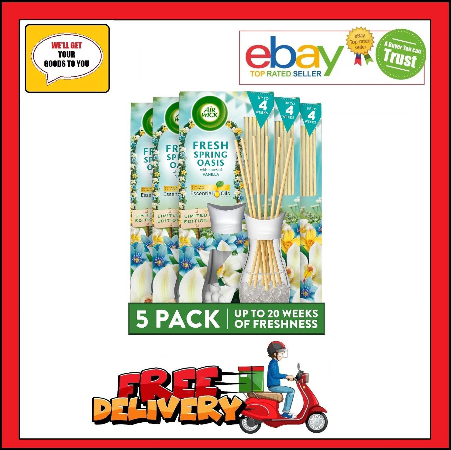 Air Wick Fresh Spring Oasis Natural Essential Oils Reed Diffuser 42 ml 3-pack