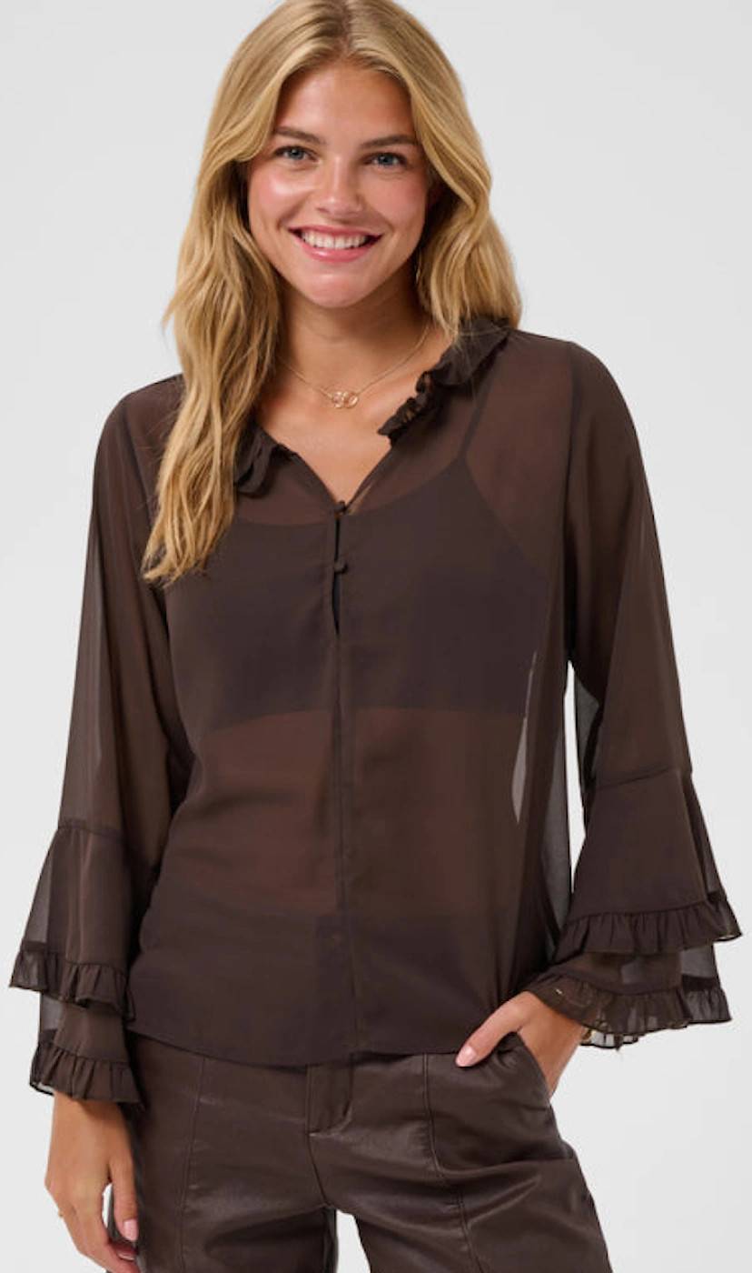 Flouncy Blouse Java - Brown