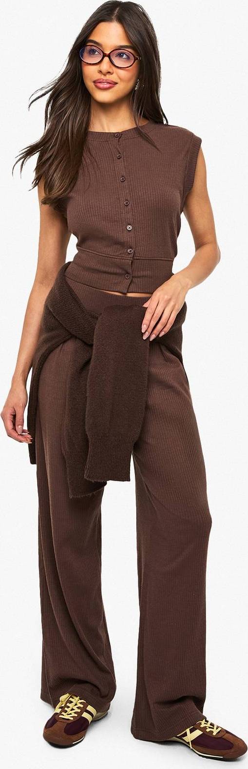 boohoo Rib Wide Leg Trouser
