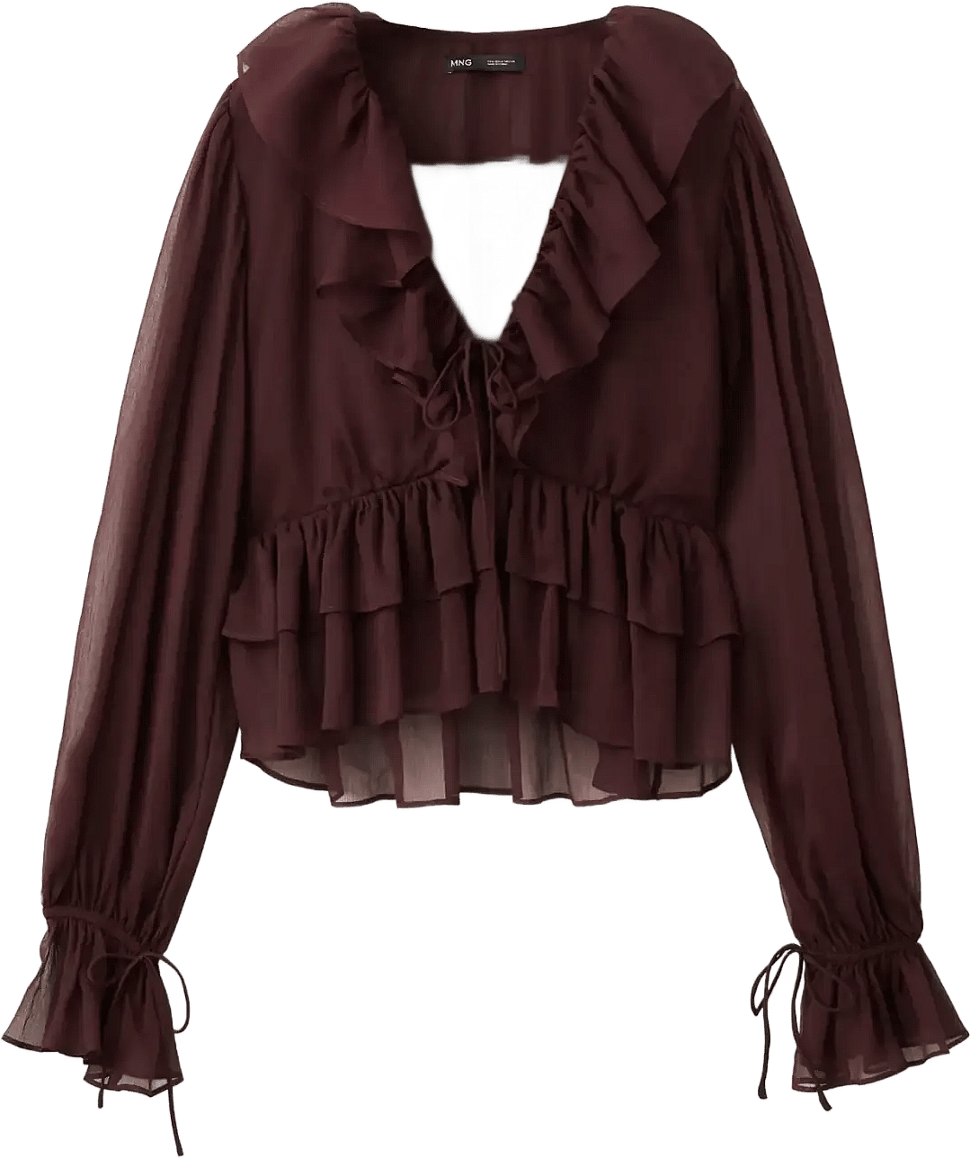 Mango Fluid Ruffled Blouse - Brown