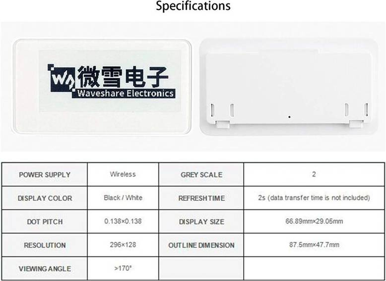 Waveshare 2.9-Inch Wireless E-Paper Display Module - Black/White