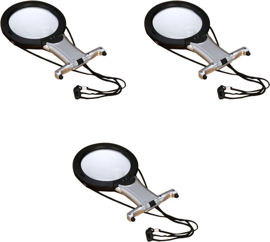 Solustre 3Pcs Adjustable LED Silver Desktop Magnifiers