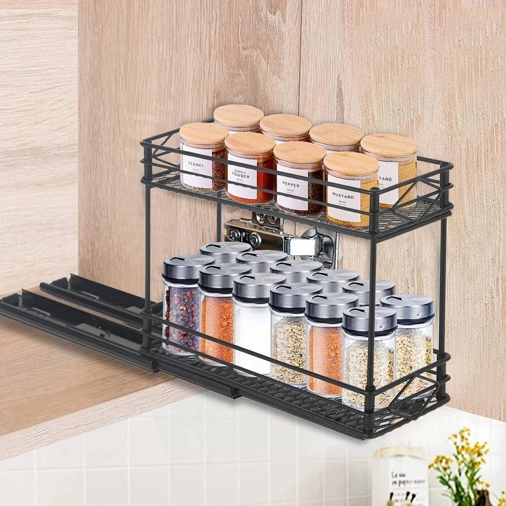NESTLUNE 2 Tier Slide Out Seasoning Pull Out Spice Rack