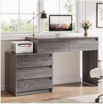 Computer desk with drawers Tribesigns Computer Desk With 5 Drawers Grey