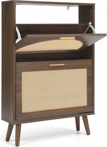 VEVOR Rattan Shoe Cabinet 6-Pair Wooden Rack Shoe Rack 6pcs