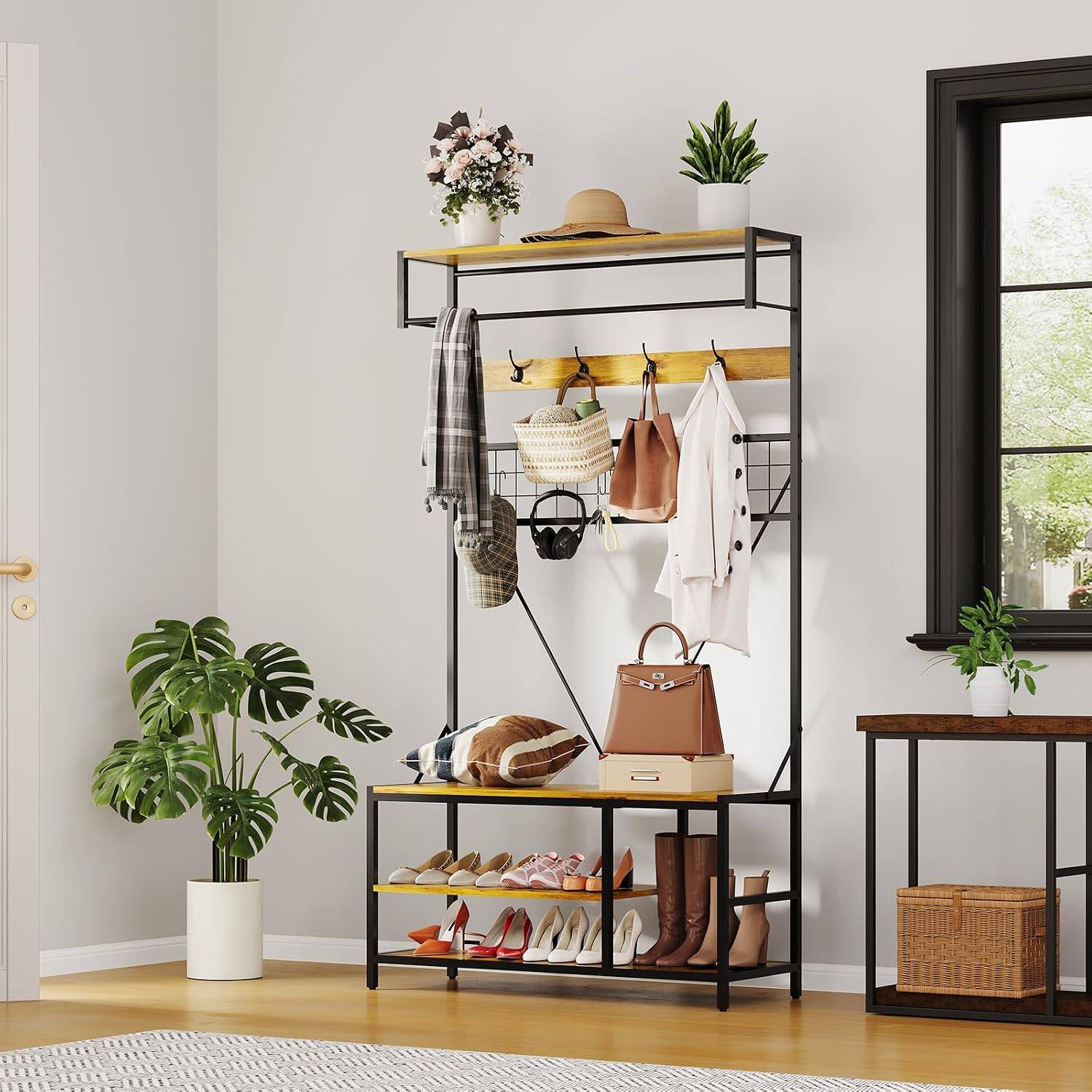Coat rack shoe bench Gaomon 5-in-1 Hall Tree with Bench Coat Rack Shoe Rack