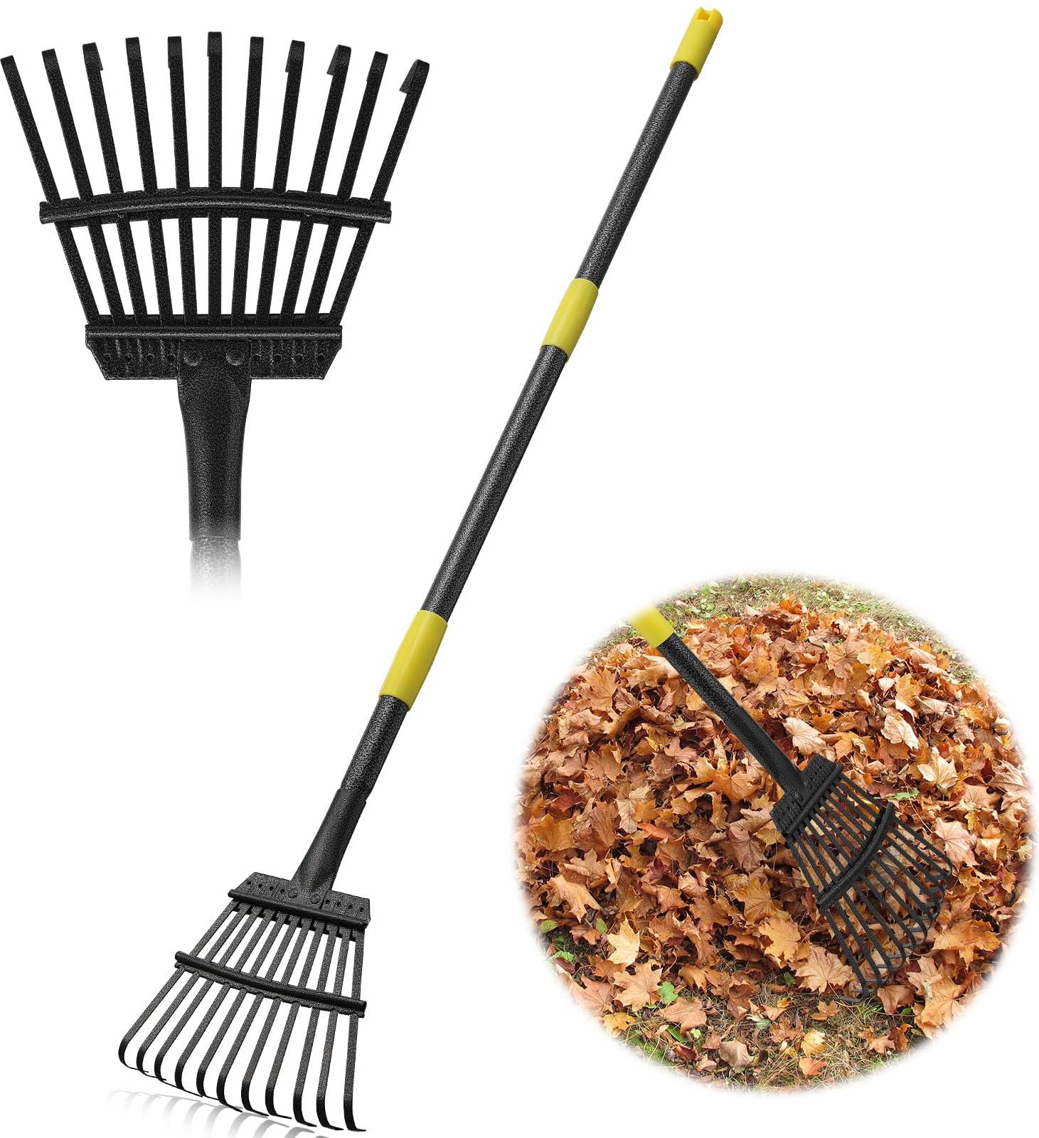 Leaf rake Itopfox 79 Inch Adjustable Metal Leaf Rake 25 Tines