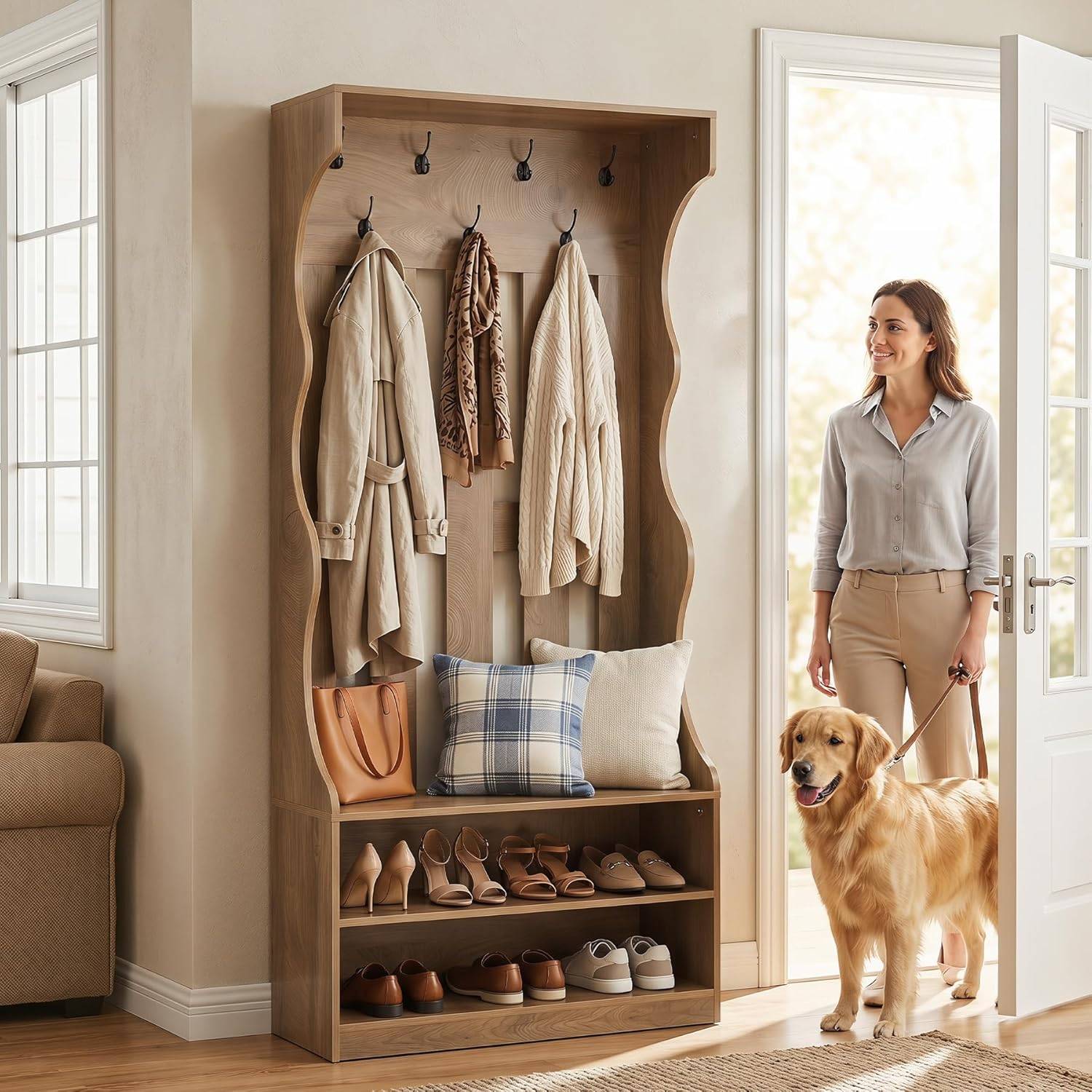 Coat rack shoe bench Tribesigns 3 in 1 Coat Rack with Shoe Bench Shoe Rack