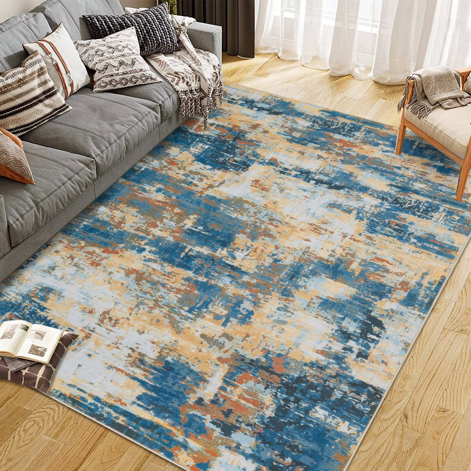 Garvee Area Non Shedding Abstract Rug Blue