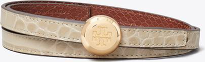 Tory Burch Romy Croc Embossed Reversible Belt - Light Hickory/Sweet Maple