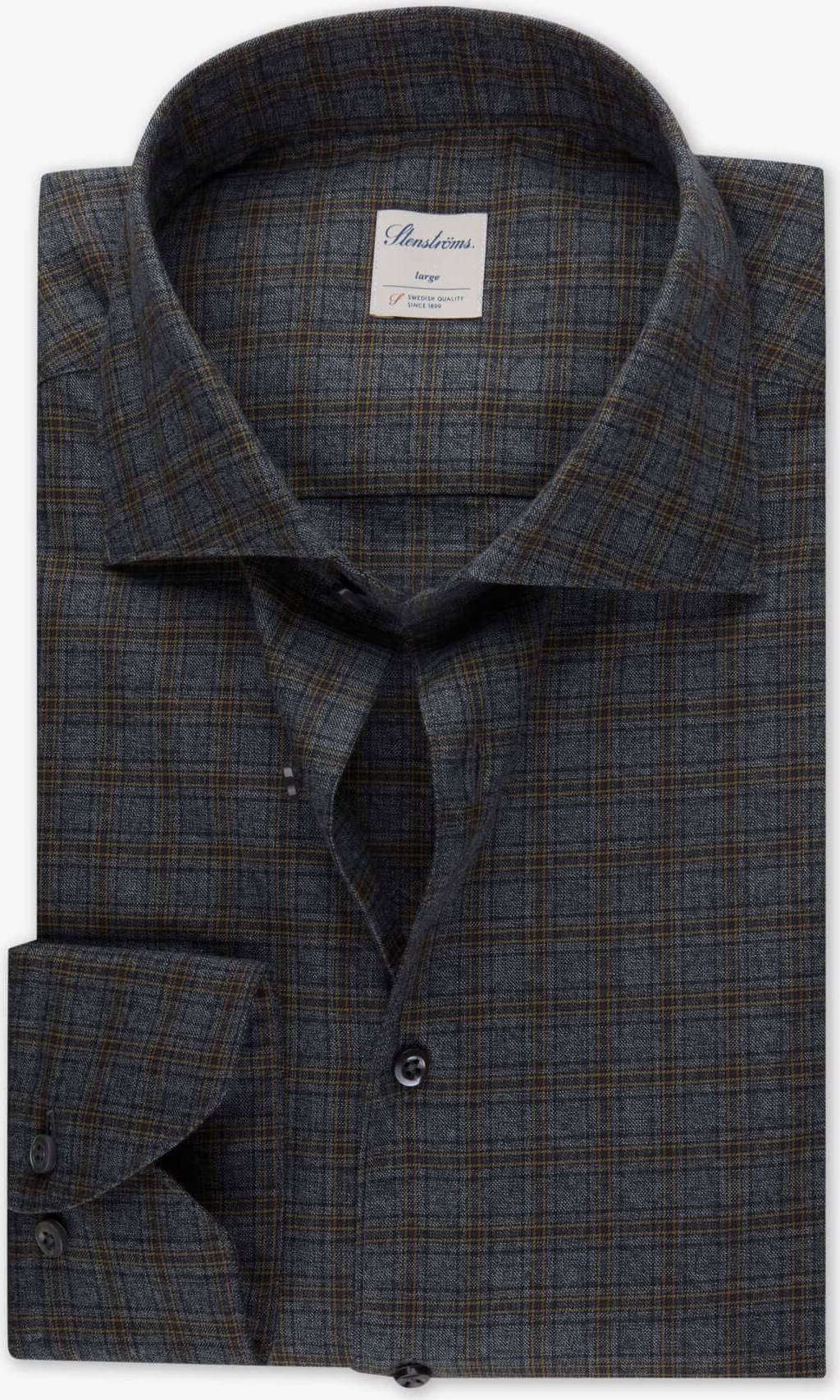 Stenströms Fitted Body 90 Rc Cuff Dark Grey Check - Grau