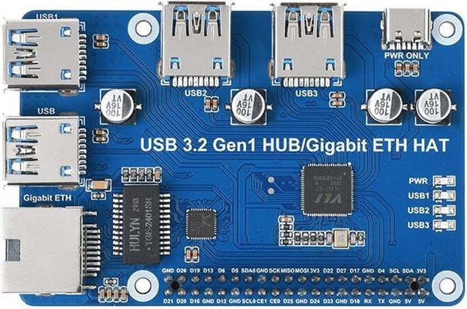 Exogio Raspberry Pi USB 3.2 Gen1 Hub Gigabit ETH HAT Expansion Board