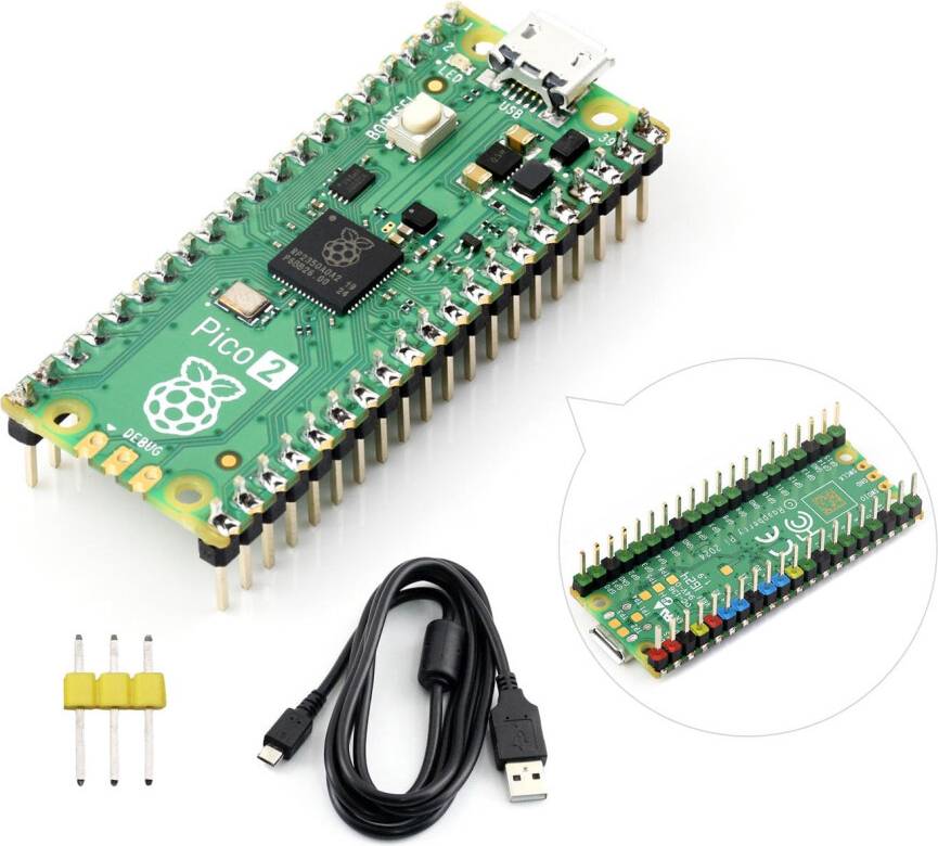 Pi-Pico-2-W-CC Microcontroller Board with Pre-Soldered Header