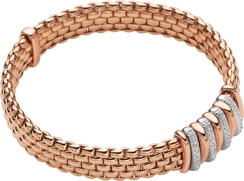 Fope Panorama Gold Flex'it Bracelet with Five Diamond Rondels - Rose Gold Rondels