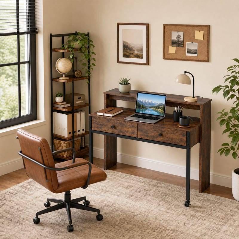 Computer desk with drawers Wellfor Extendable Computer Desk with 2 Drawers