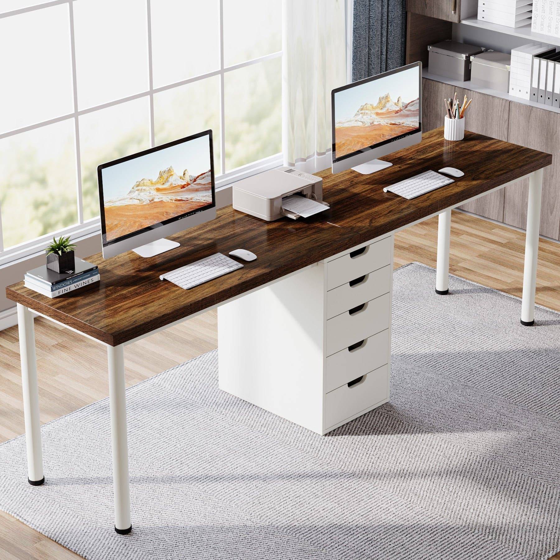 Computer desk with drawers Tribesigns Office Computer Desk With Storage Drawers Writing Desk
