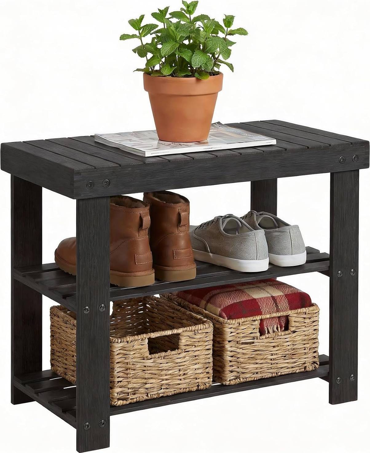 3 tier shoe bench Gaomon 20in Bamboos Shoe Rack Bench 3-Tier Shoe Rack