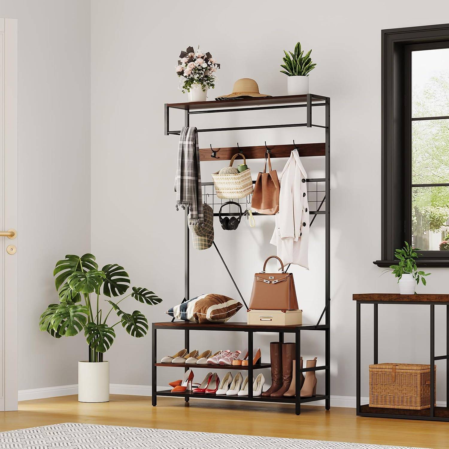 Coat rack shoe bench Gaomon 5-in-1 Hall Tree with Bench Coat Rack Shoe Rack