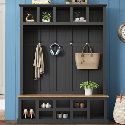 Coat rack shoe bench Wakefit Farmhouse Hall Tree Storage Bench Entryway Coat Rack Shoe Rack