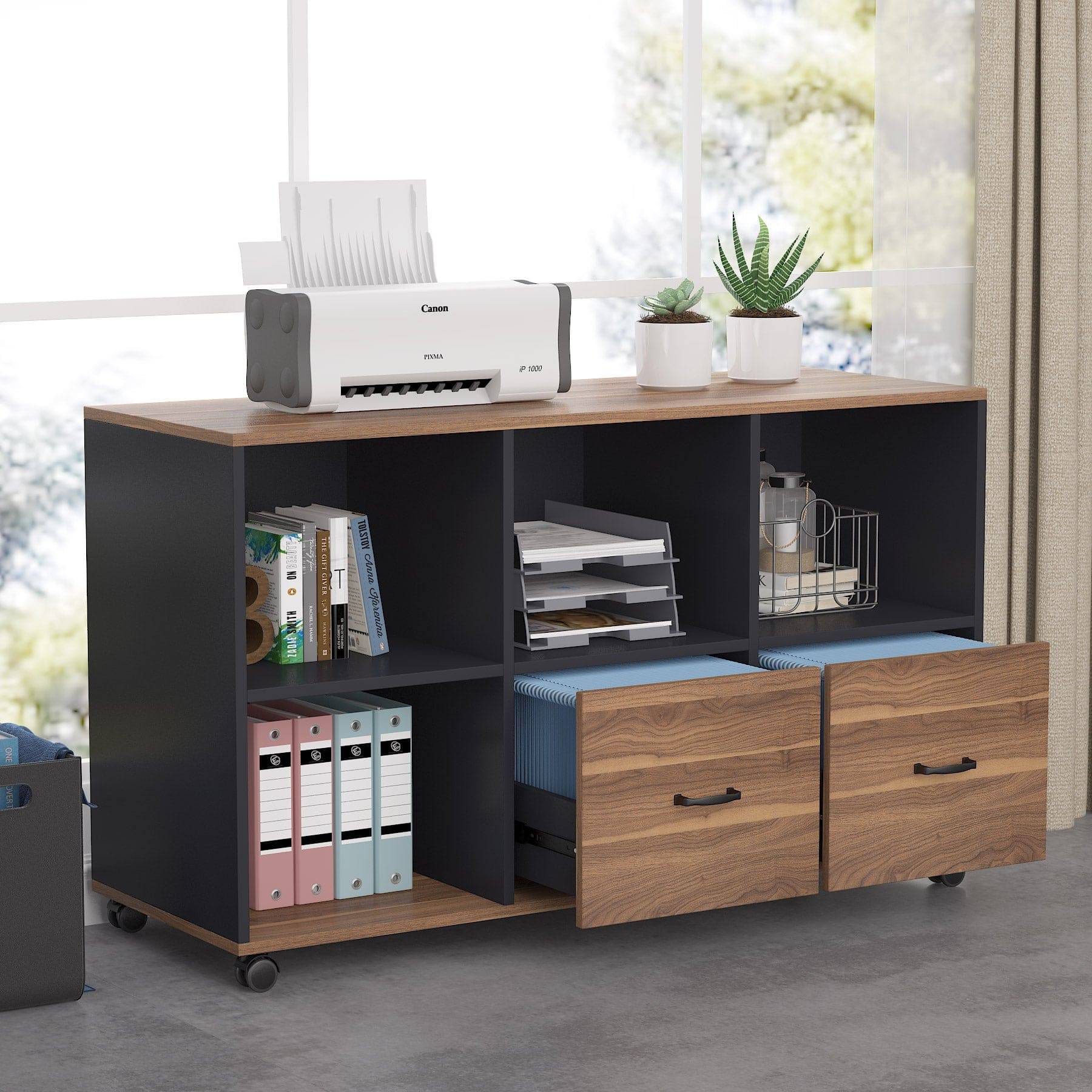 Computer desk with drawers Tribesigns Office Computer Desk With Storage Drawers