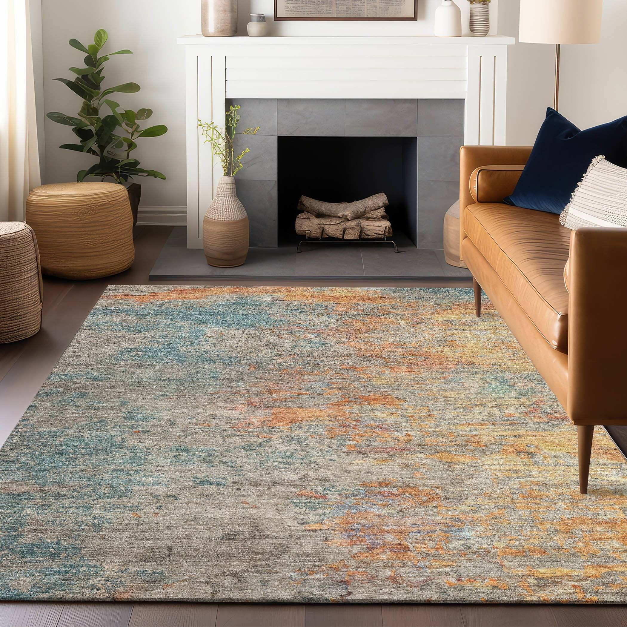Addison Rugs Polyester Teal Rectangular Indoor Outdoor Geometric Machine 8 x 10 ft Blue