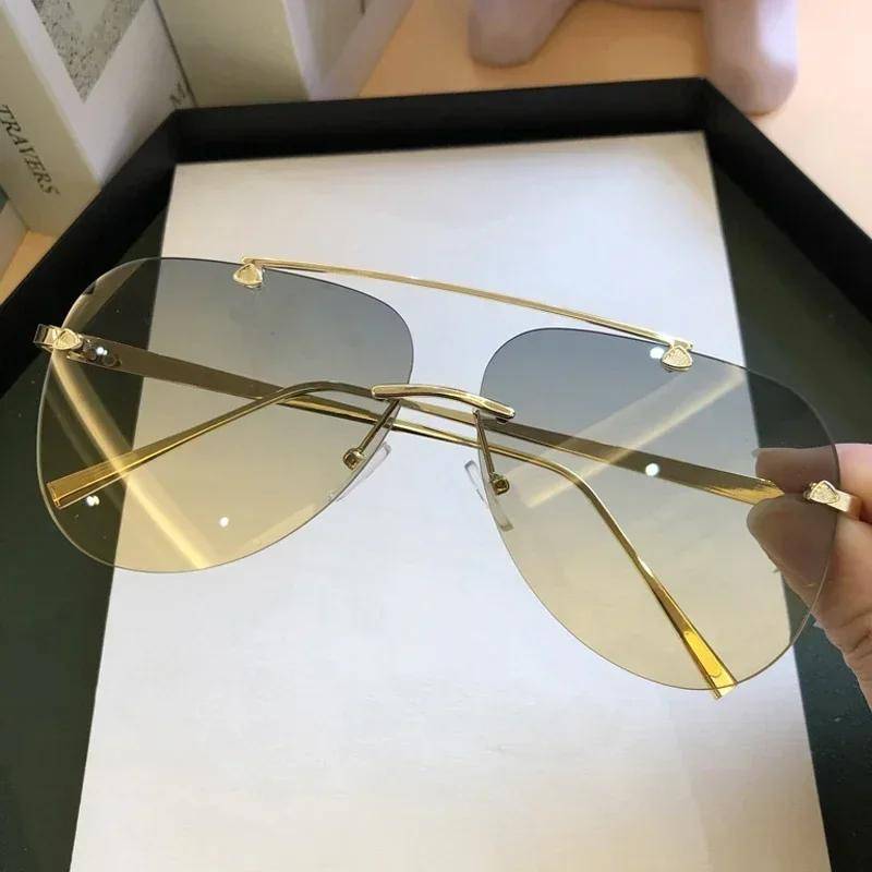 Men's Rectangular Rimless Metal Sunglasses - Grey