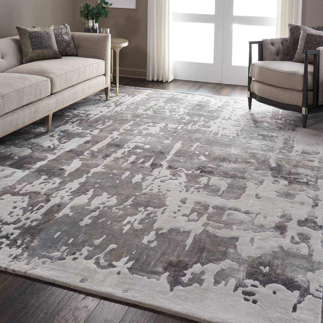 Ebern Designs Abstract Hand Tufted Area Rug Gray 114 x 175 cm Grey