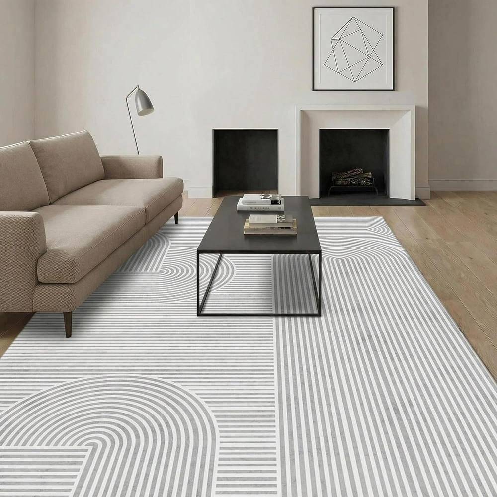 MCC Direct Short Pile Rectangular Swirl Pattern Rug 120 x 160 cm Grey