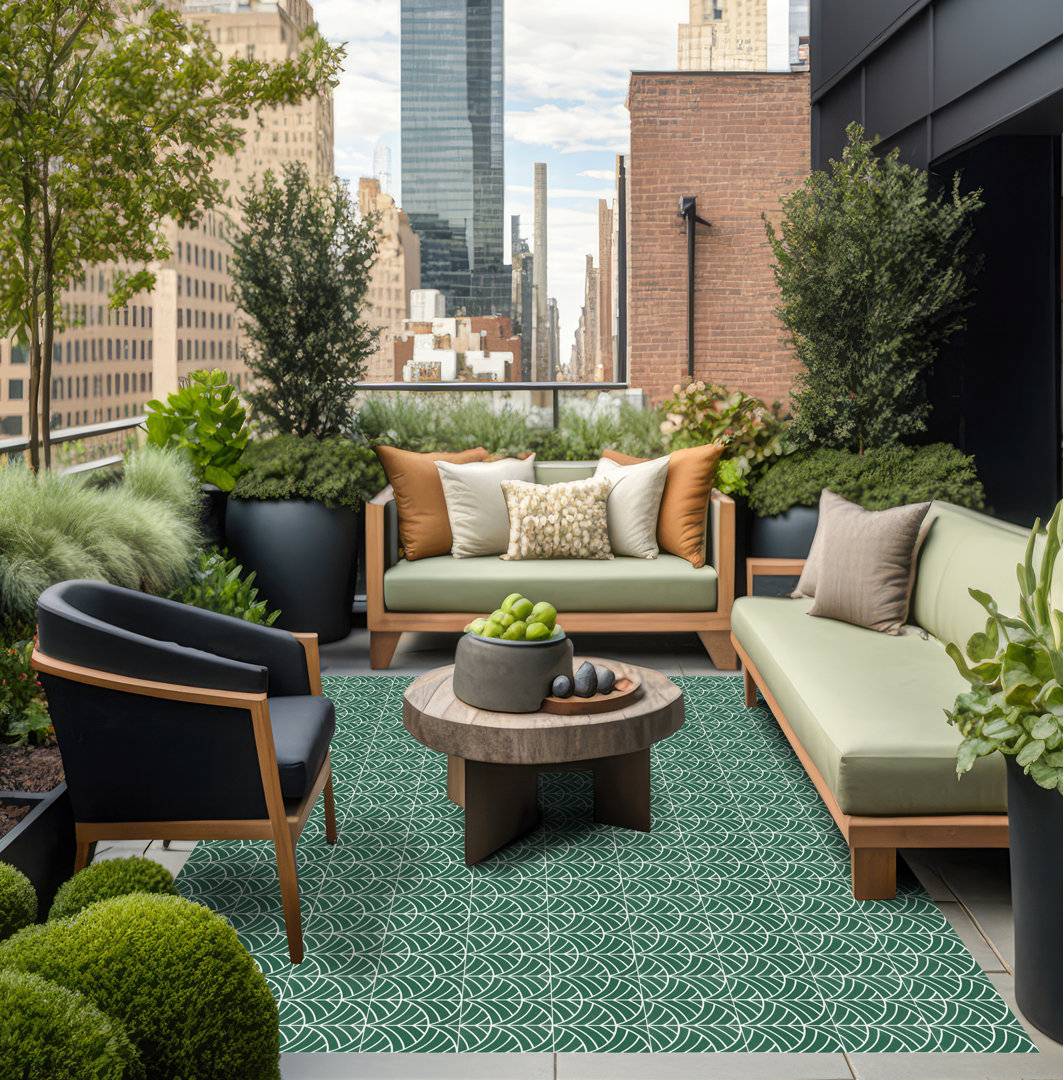 Ebern Designs Rinesa Geometric Vinyl Machine Printed Area Rug 160 x 230 cm Green
