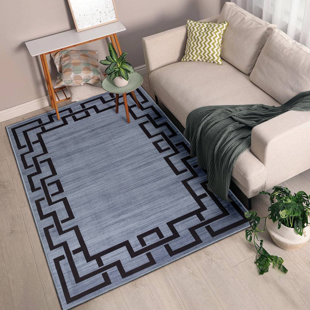 Lark Manor Geometric Pattern Printed Area Rug 80 x 150 cm Blue