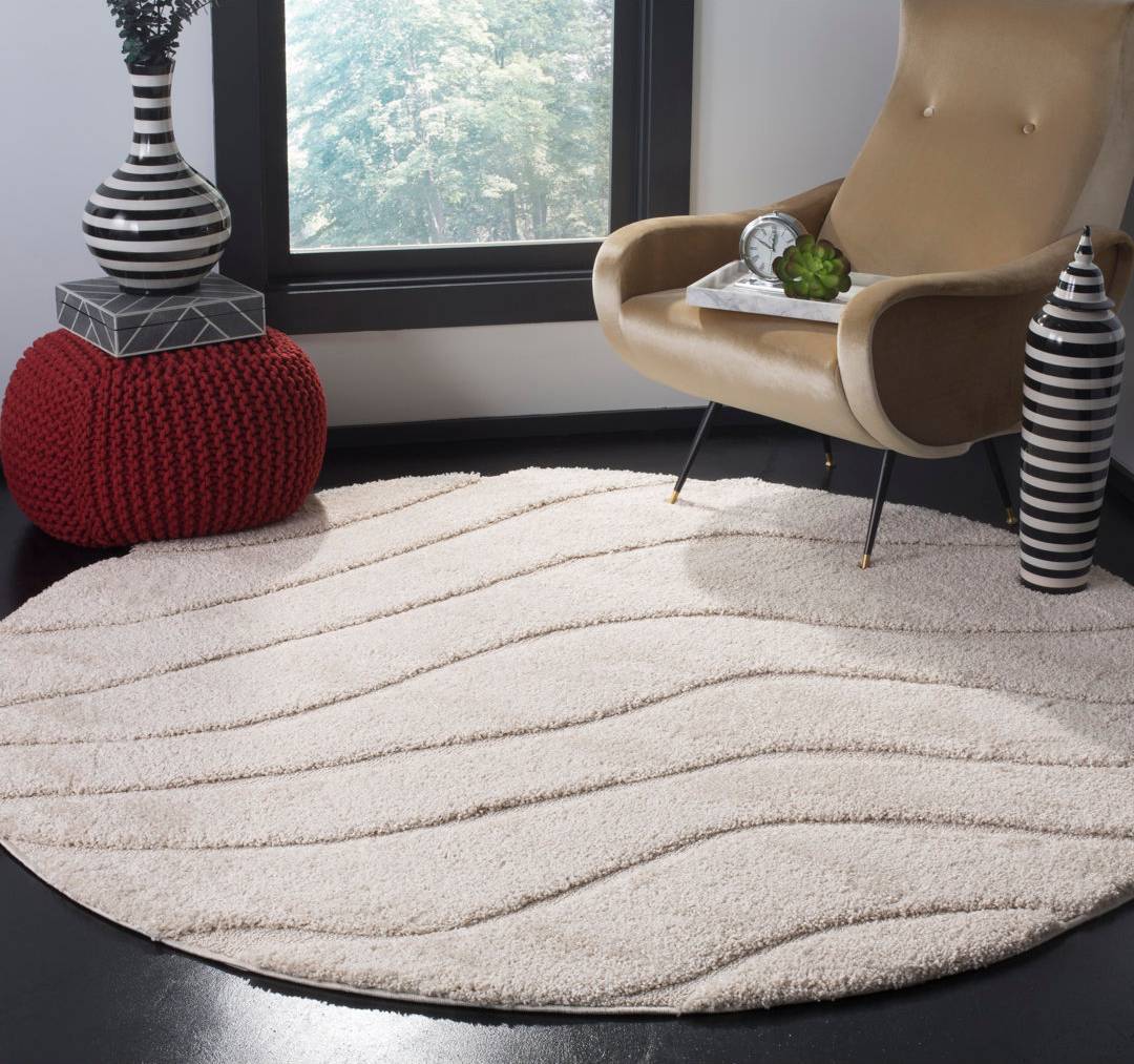 Blue Elephant Abstract Area Rug Cream Round 152 cm