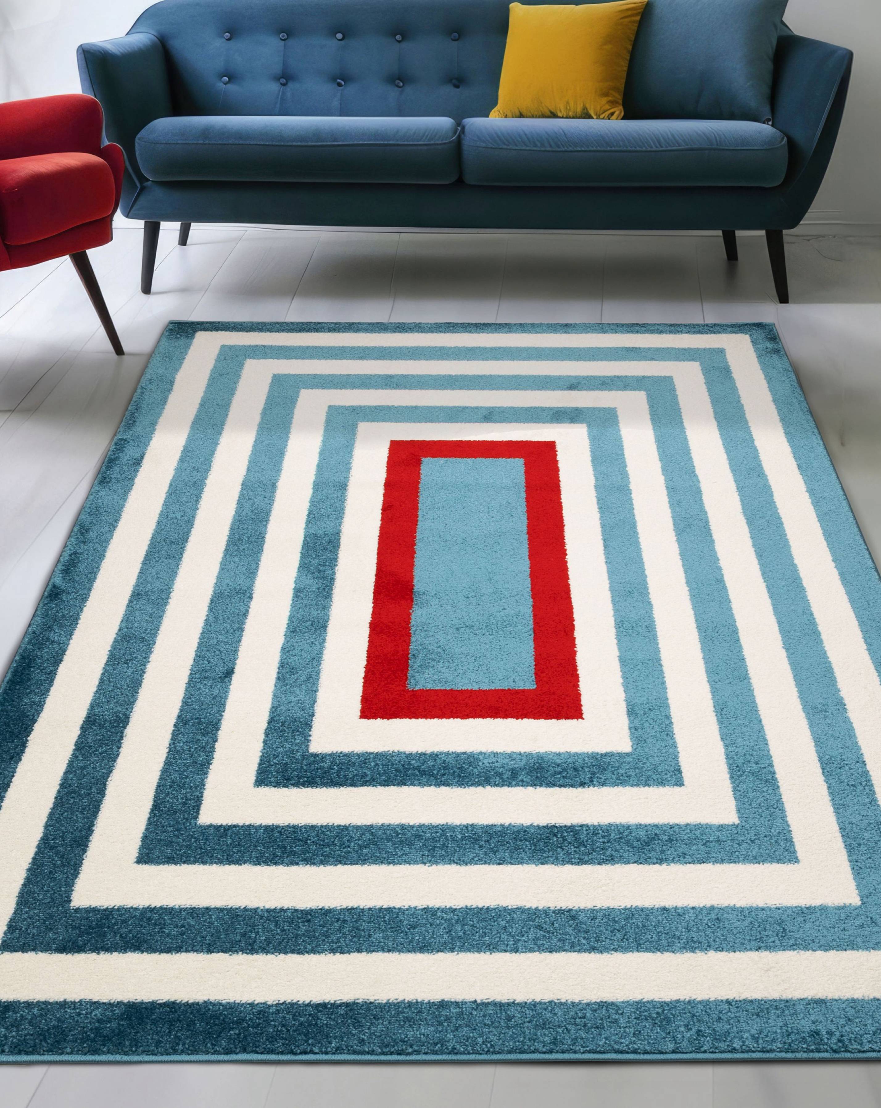 Homemaker Carpets & Rugs Homemaker Villa Border Rug 120 x 230 Blue, Multicolour cm
