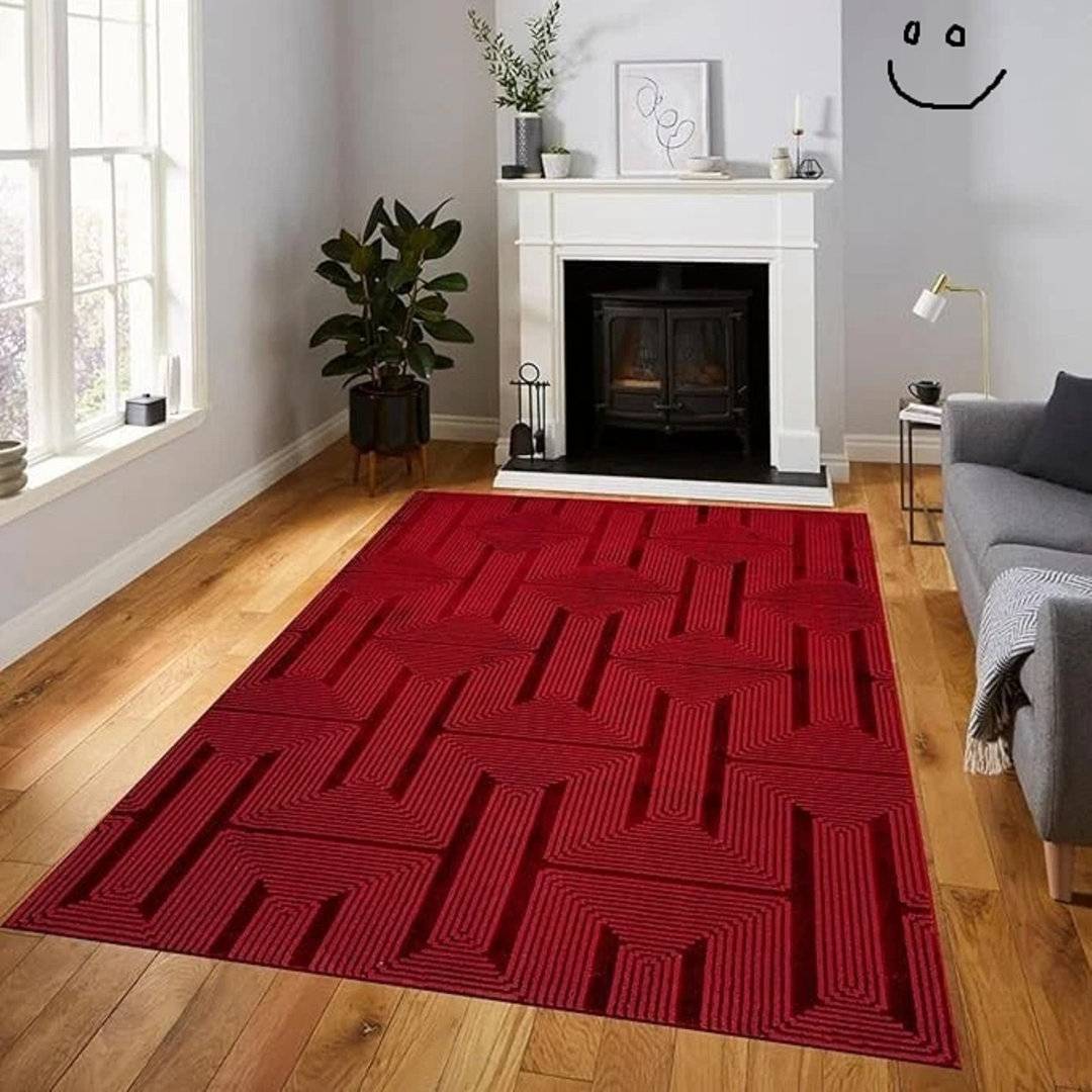 Metro Lane Geometric Area Rug Abstract Textured 200 x 290 cm Red