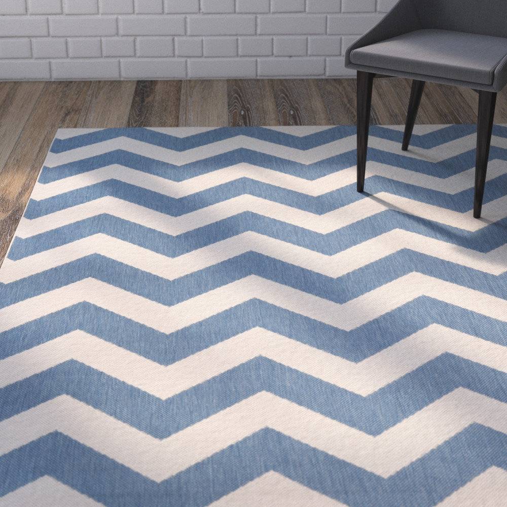 Zipcode Design Chevron Indoor Outdoor Area Rug Neutral 160 x 231 Blue cm