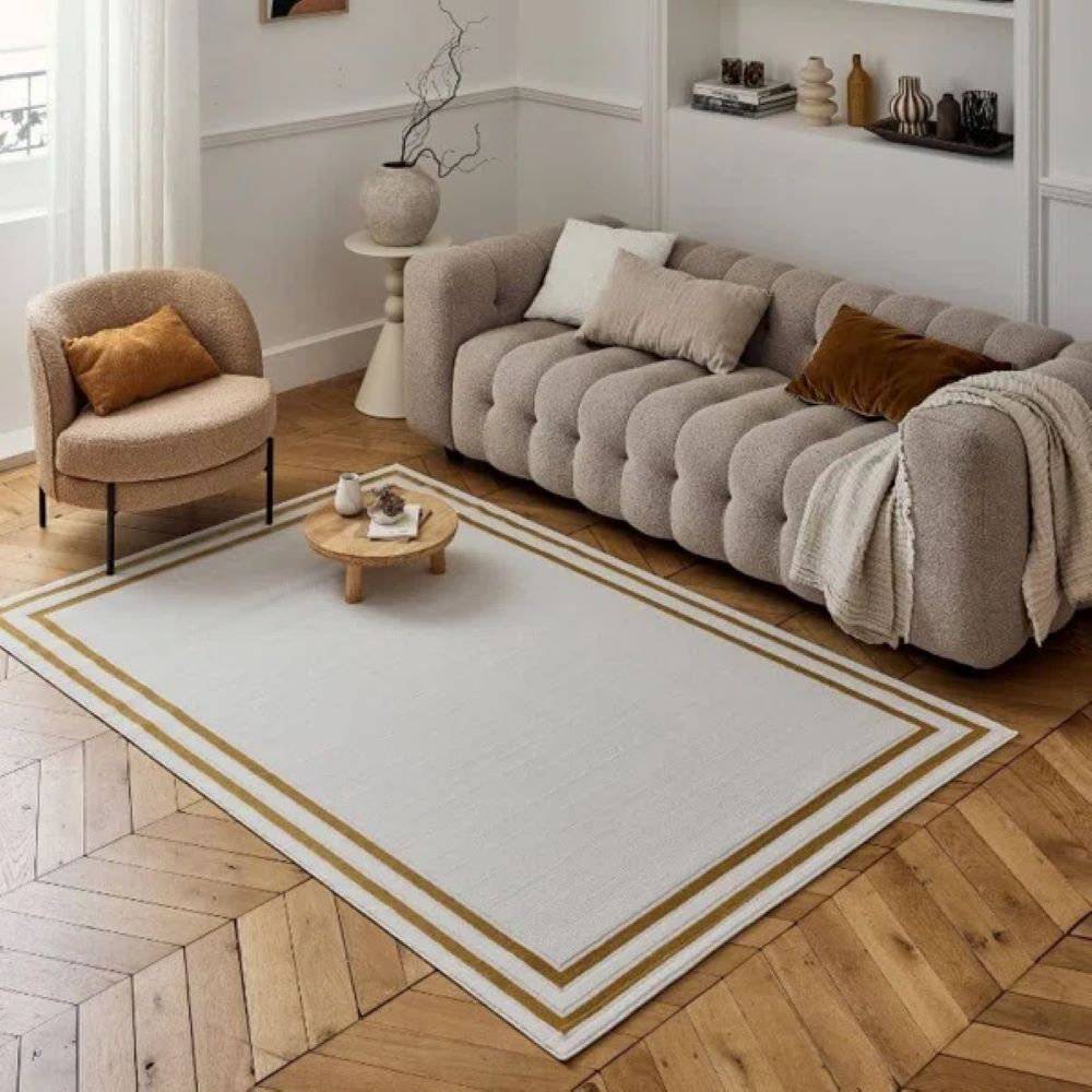 THE RUGS Modern Bordered Cream Area Rug 120 x 170 cm Gold