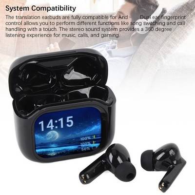Language Translator Earbuds With Color Touchscreen Charging Case