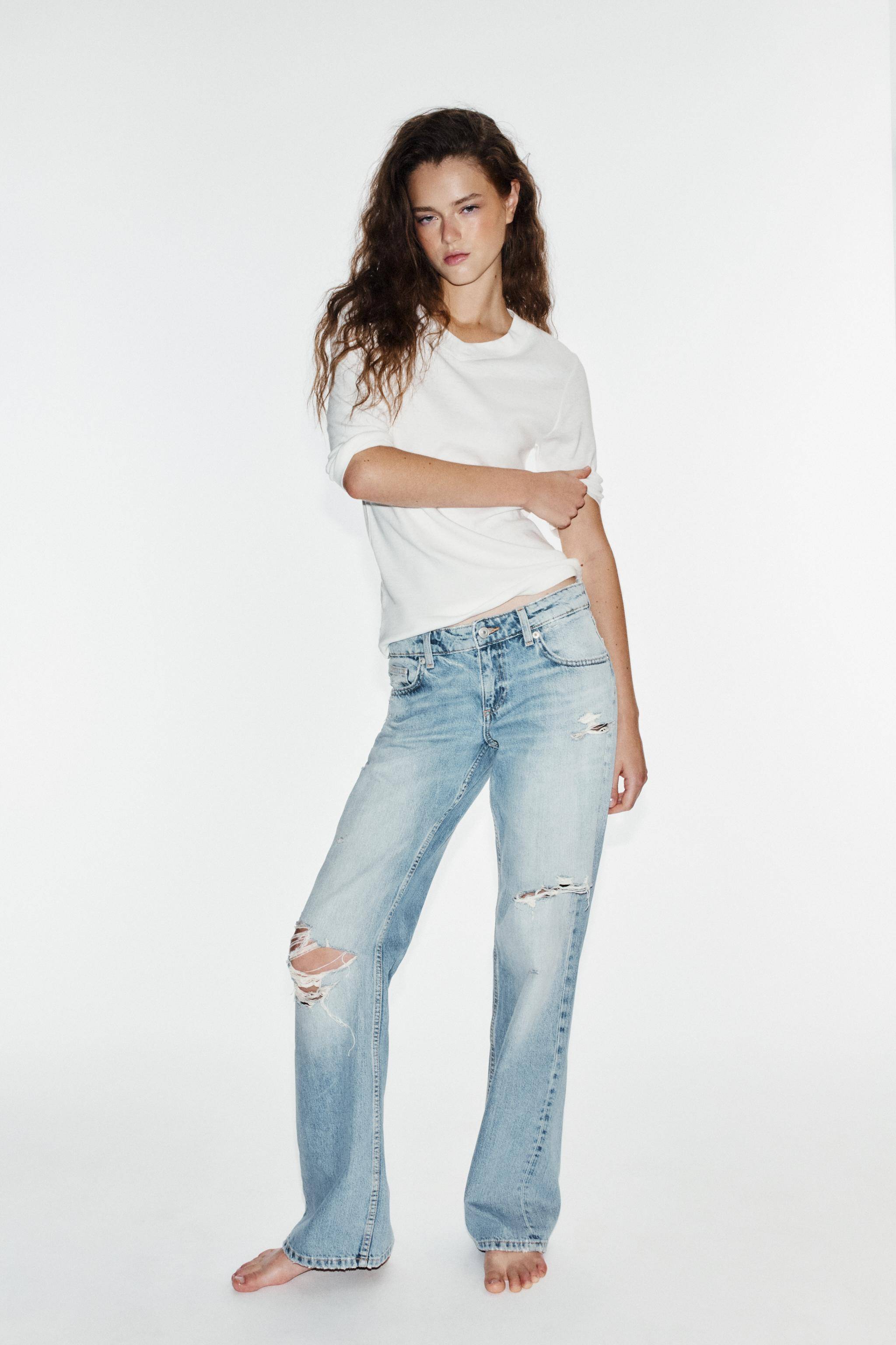 TRF Wide-Leg Low-Rise Ripped Jeans