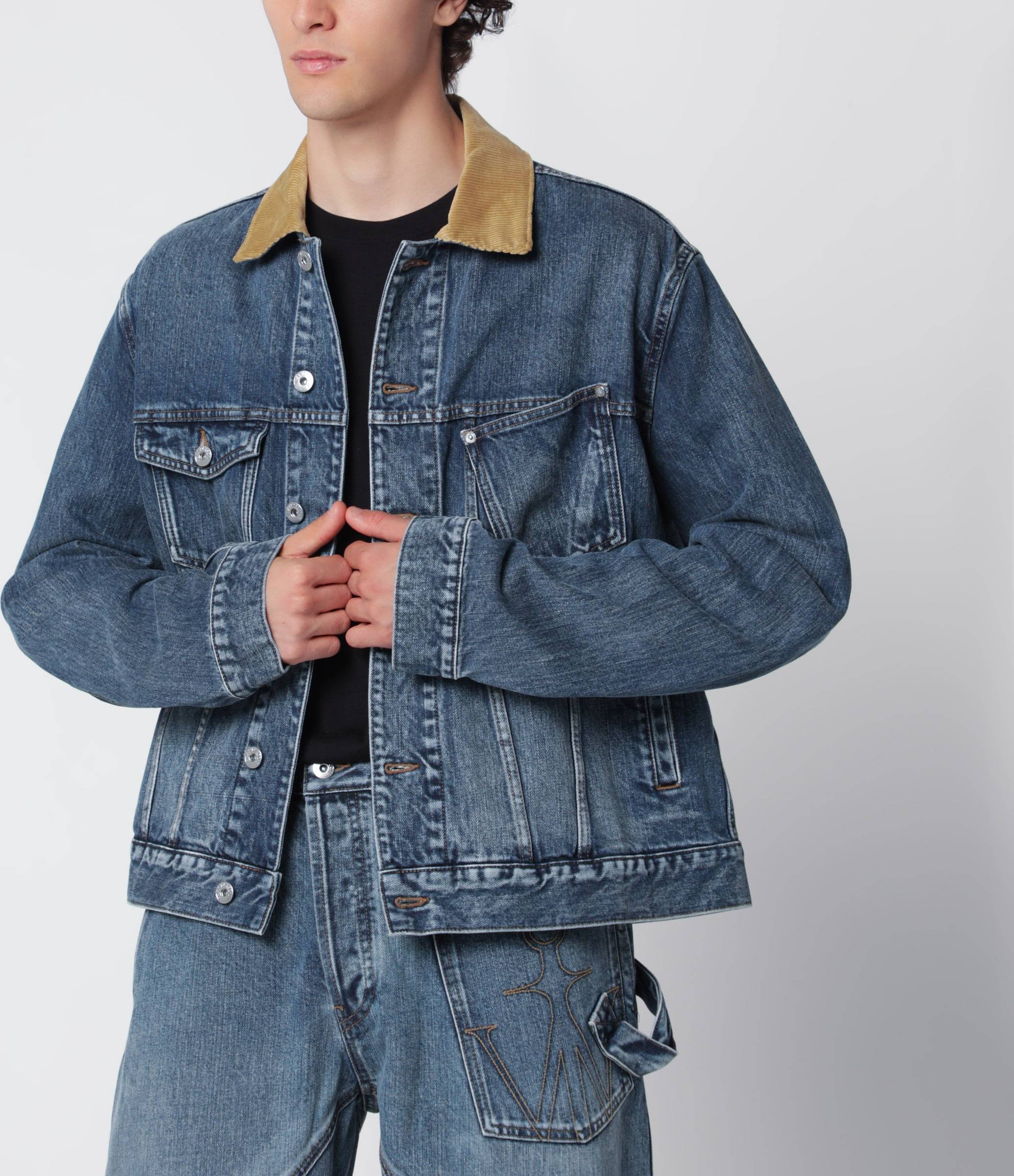 Blue Denim Jacket With Ribbed Collar