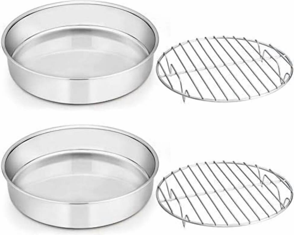 4 inch cake tin 9.5 Inch Stainless Steel Cake Pan Rack Set 4 Piece Tin