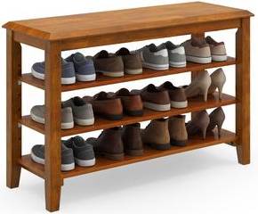 3 tier shoe bench Gymax 3-Tier Shoe Rack Bench Brown Shoe Rack