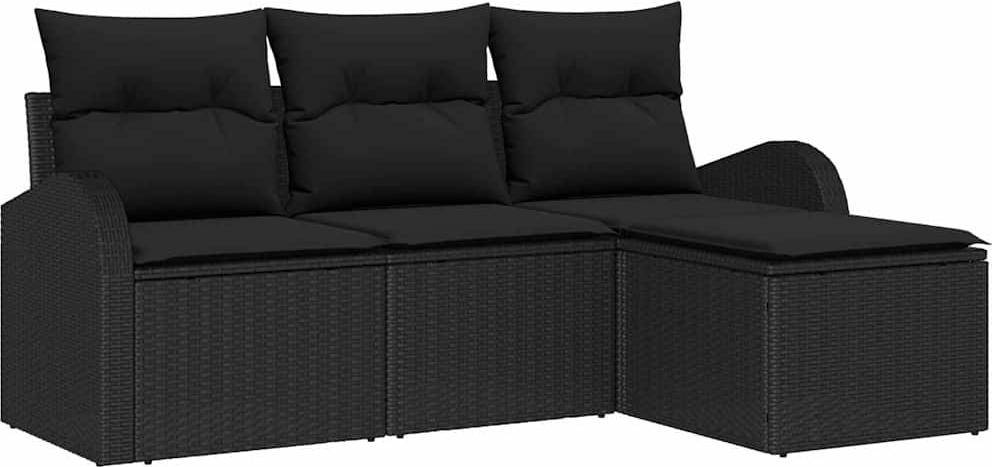 Rattan lounge Sofa Set 4 Stk Schwarz Poly-Rattan Lounge-Set