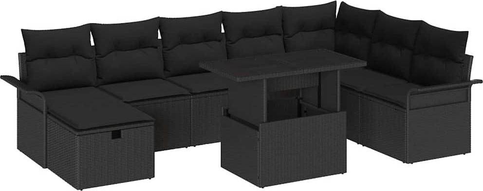 Rattan lounge Gartensofa Set 9 Stk Schwarz Poly-Rattan Lounge-Set