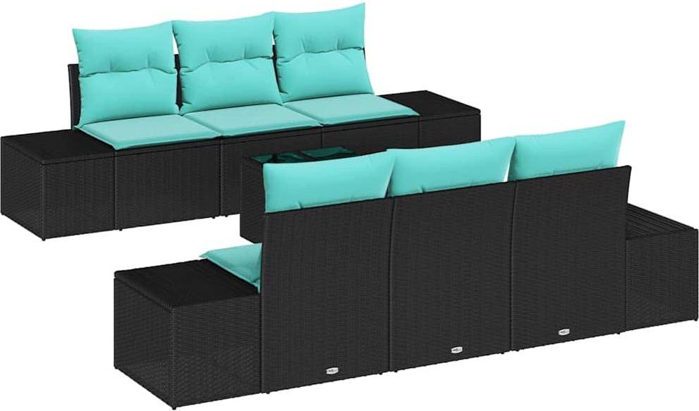 Rattan lounge Sofa Set 7 Stk Schwarz Poly Rattan Lounge-Set